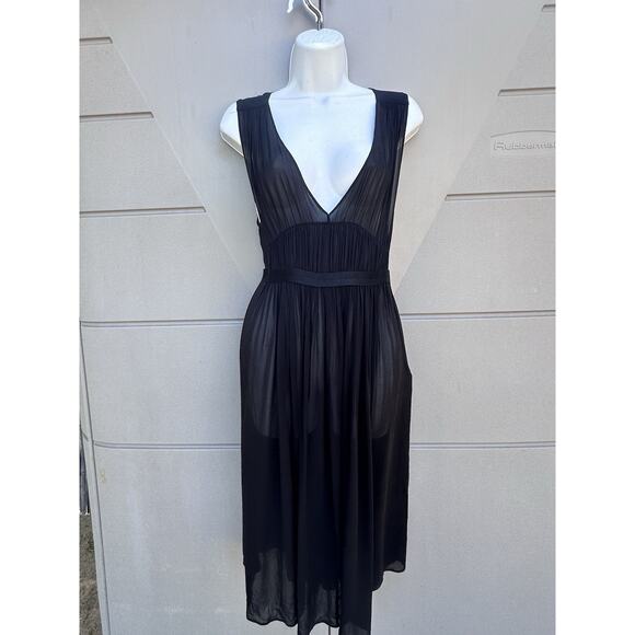 Theory Black Silk Chiffon Sheer pleated dress SZ 6 LBD Minimalist Quiet Luxury - Picture 8 of 16